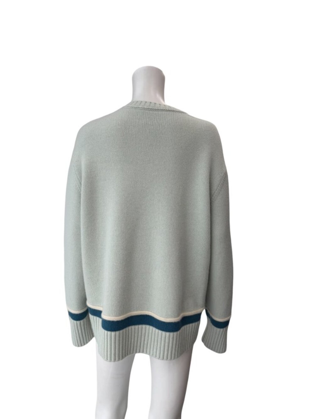 $1900 Loro Piana 2021 RTW Teal Stripe Cashmere Pullover Knit Sweater size Small - Picture 4 of 8